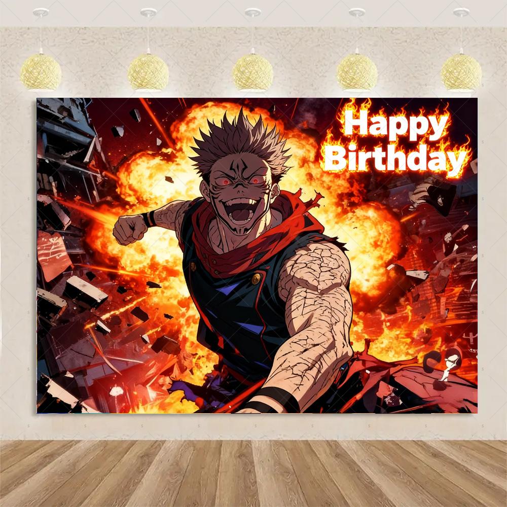 Jujutsu Kaisen themed birthday party decorations, Gojo Satoru anime character backdrop, children's poster43