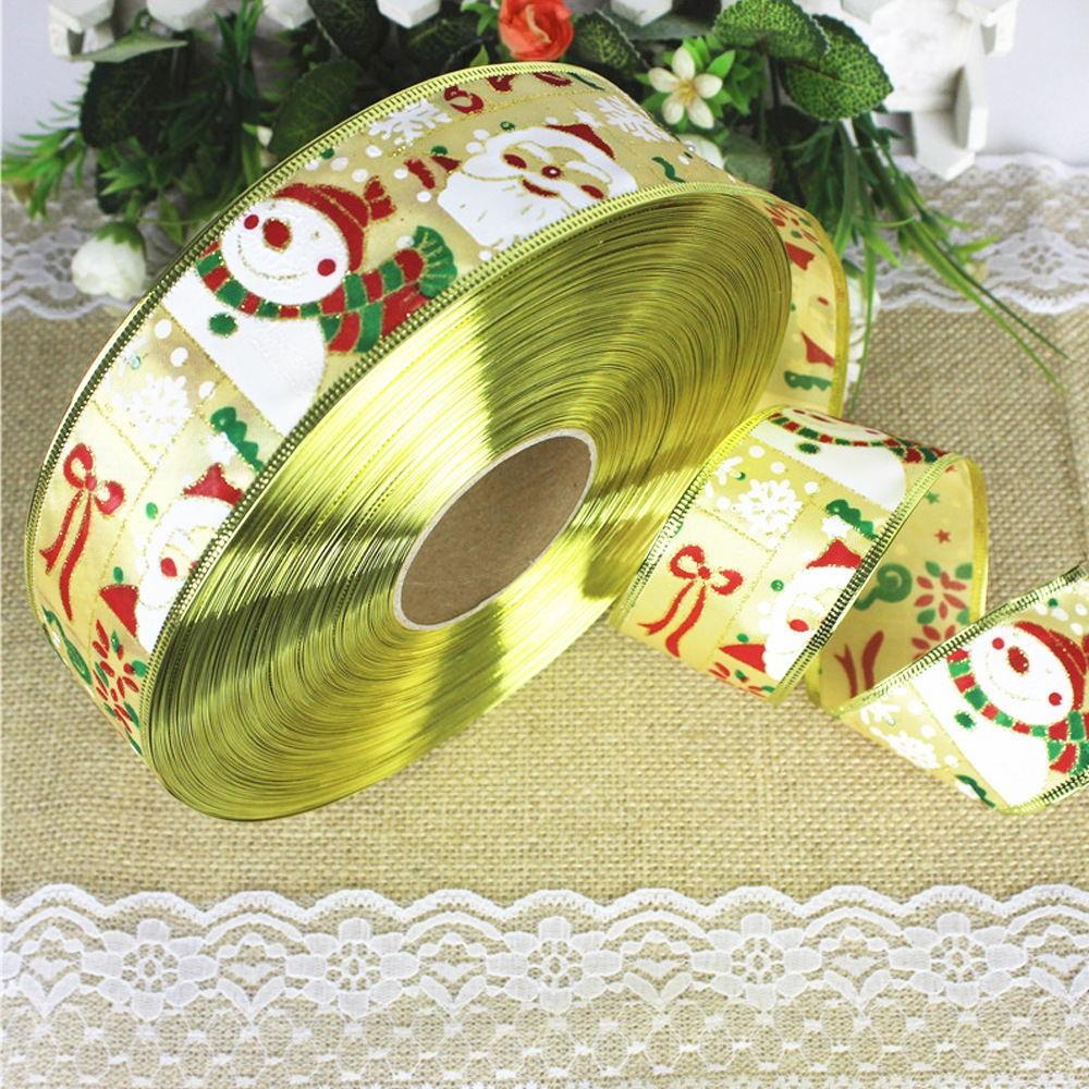

10 Festive Meter Christmas Santa Snowman Decorative Ribbon For Holiday Wrapping Gift 10m Yellow Ribbon