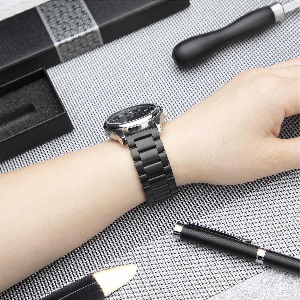 SEUER 20mm Stainless Steel Watch Metal Watch Quick Release Replacement Unisex Band, Bracelet, Strap, (Black, 20mm)