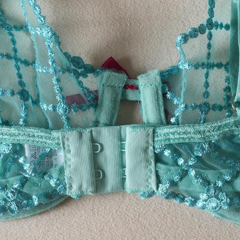Lake Blue Embroidered Sling Bra Set: Trendy European and American 3-Piece with Steel Support