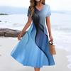 Women's Summer Casual Fashion Print Pocket Short Sleeve V-Neck Swing Dress