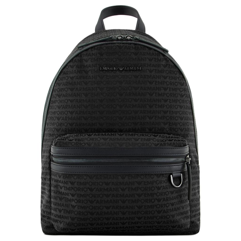 Emporio Armani Jacquard Classic Print Zipper Closure Cotton Backpack Men backpack Black EM001209-AF13823-U8168