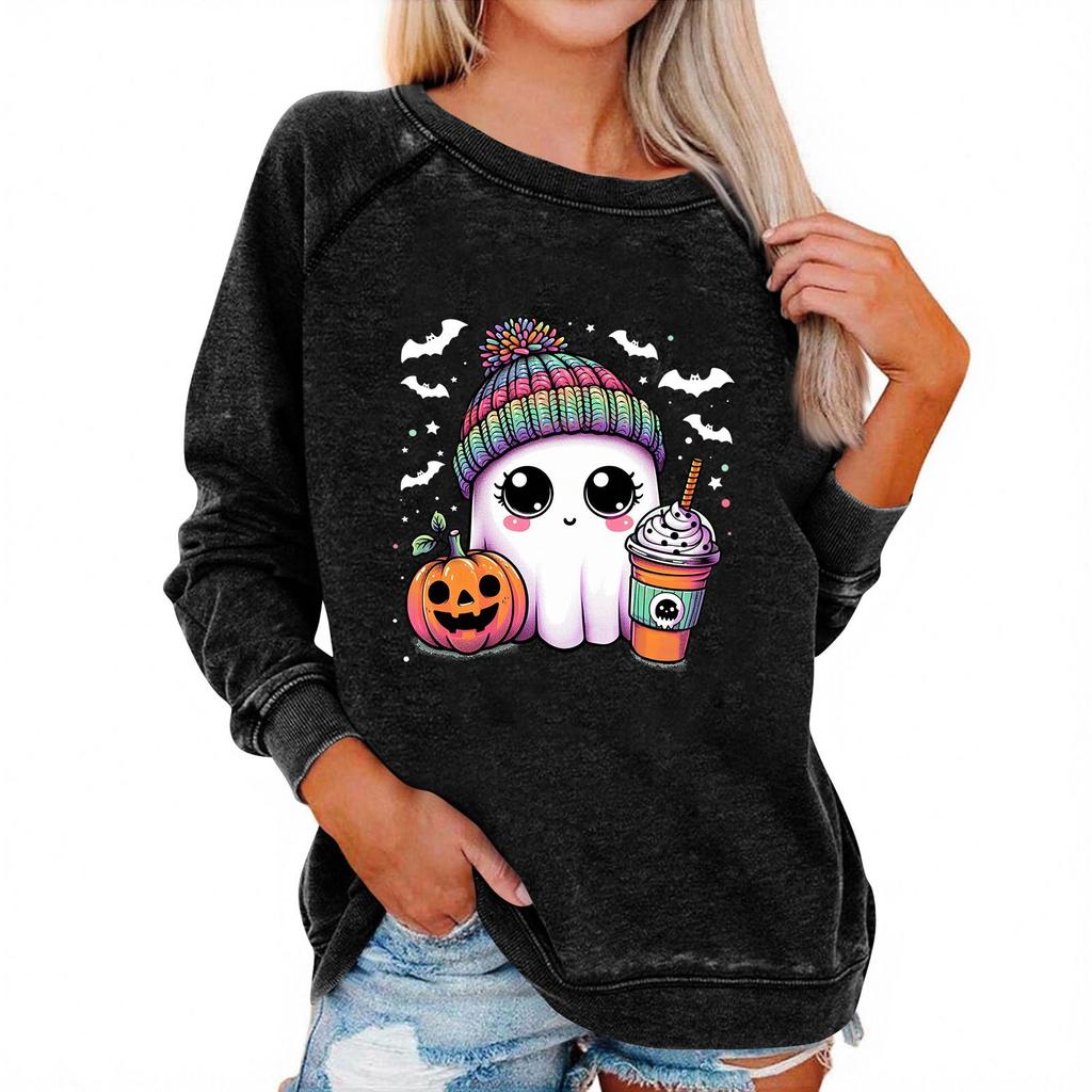 Women's Casual  Raglan O-neck Long Sleeve Halloween Print Top