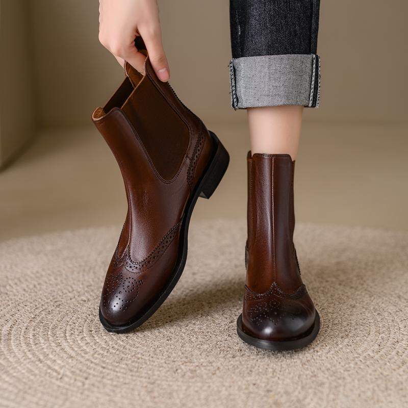 Fashion 2025 New Autumn Genuine Leather Women Boots Round Toe Ankle Boots for Women Chunky Heels Block Winter Boots Chelsea Boots