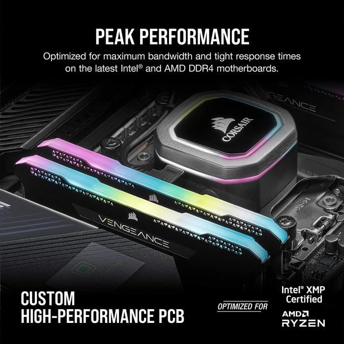 CORSAIR Mémoire PC DDR4 - VENGEANCE RGB PRO - 16Go (2x8Go) - 3600Mhz - CAS 18 - Black (CMH16GX4M2D3600C18)