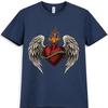 Flaming Heart T Shirt Angel Wings Tattoo Style Biker Gothic Graphic Tee