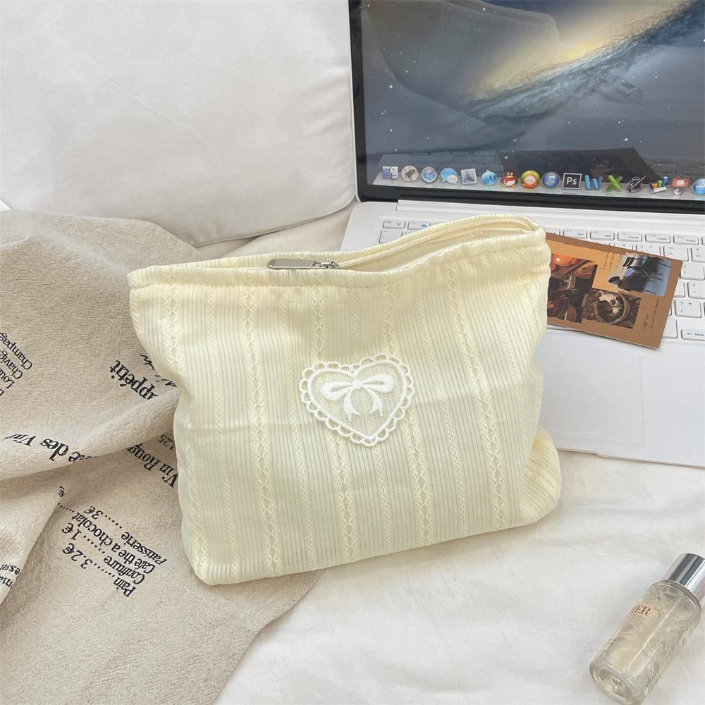 

Solid Color Bow Makeup Bag Large Capacity Storage Bag Skincare Sorting Bag Shopping Handbag