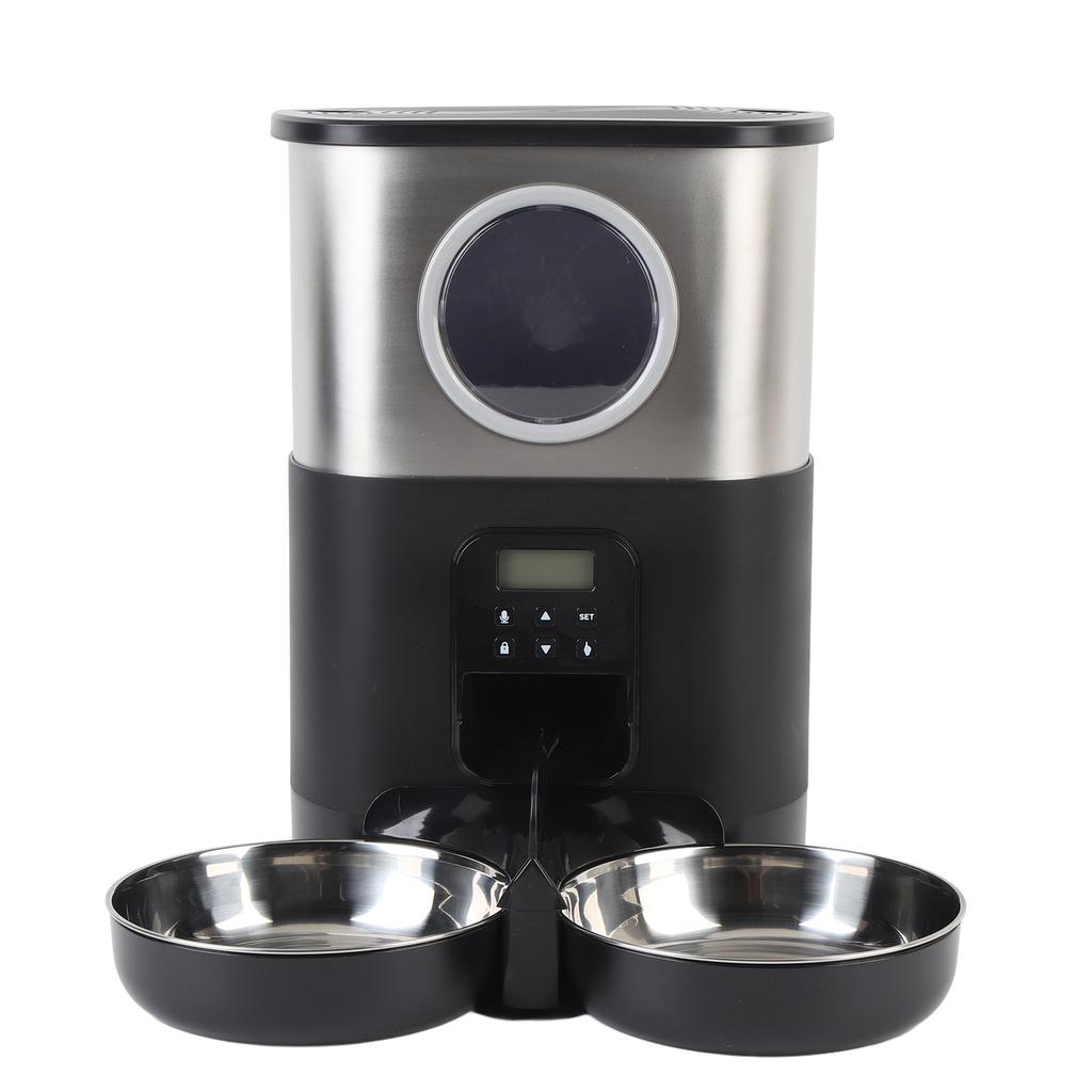 Automatic Cat Feeders for Two Cats 5L Capacity Visable Window Quantitative Feeding Stainless Steel 2 Bowls Timed Pet Food Dispenser