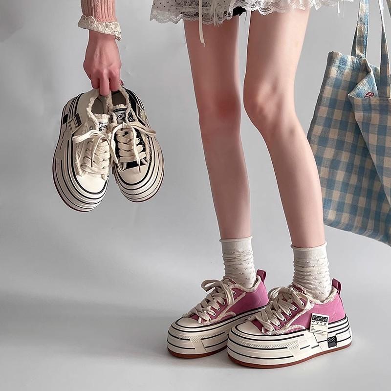 Canvas shoes beggar rough edge thick sole increase 2025 spring and autumn new classic sports comfortable casual board shoes women's shoes