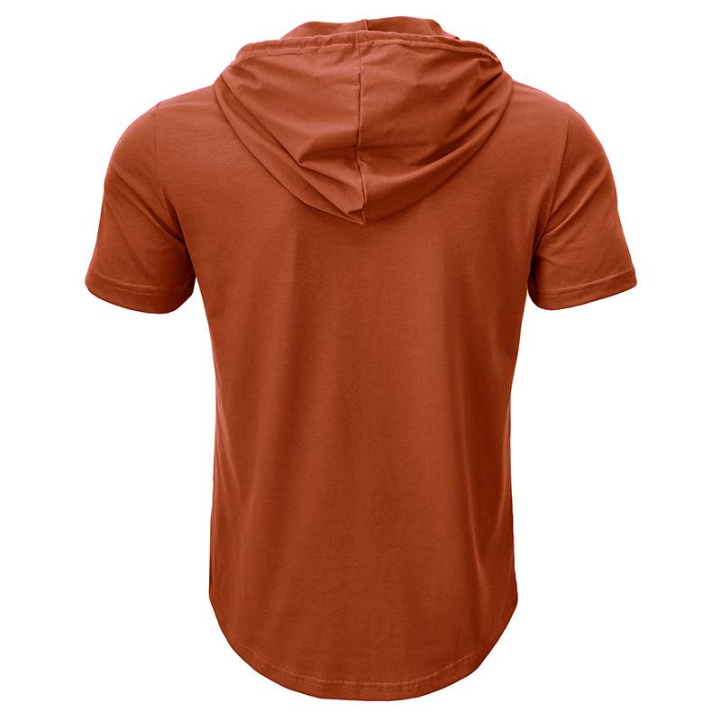 2026 Cross-Border Men's Short-Sleeve Henley Hoodie T-Shirt - European & American Style Fitness Top