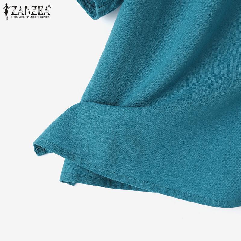 ZANZEA Lässiges Zweiteiler-Set aus Bluse und Shorts für Damen mit halblangen Ärmeln