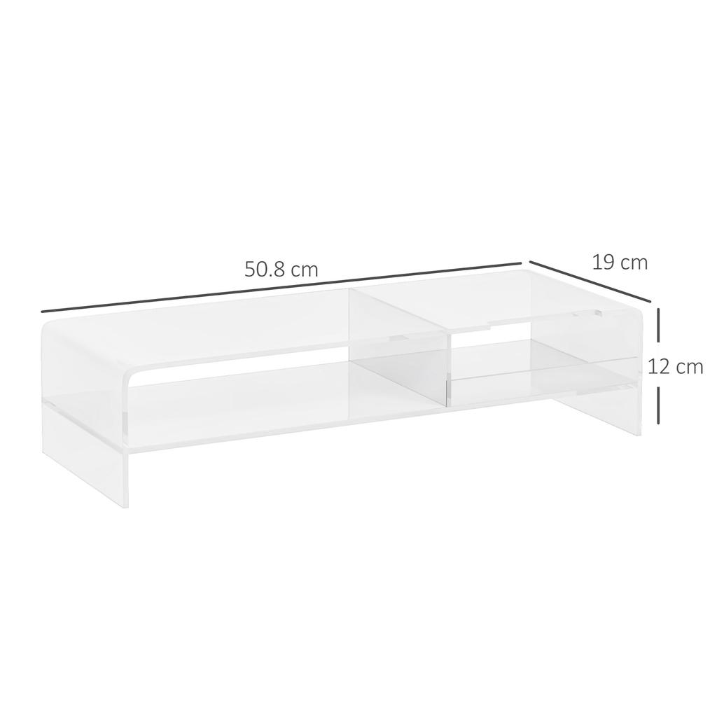 24" Max PC Monitor Stand with 2 Open Shelves. Made of Transparent Acrylic. 50.8x19x12cm