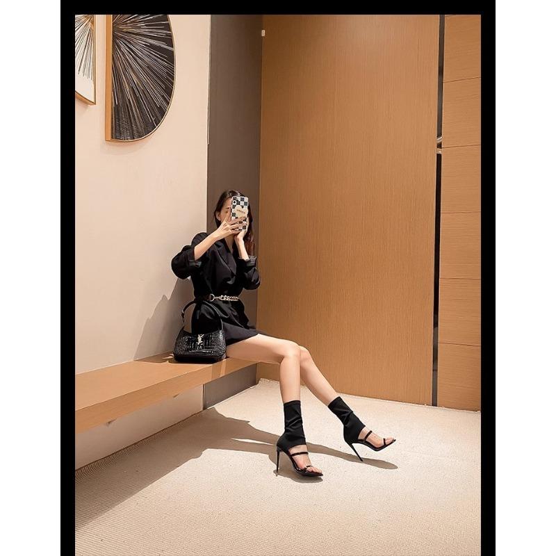 High-top Round Head Fine Heeled Cool Boots Exposed Toe Large Size Outside Wear High Heels Female