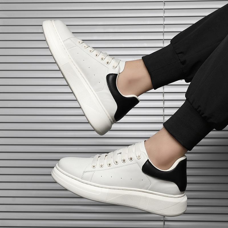 Men Genuine Leather Casual Shoes Fashion White Thick-soled Flat Skate Shoes Youth Street Cool Sneaker