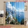 2D Flat Photography Backdrop Scene Backdrop Coastal Greek Church View 100% Polyester Party & Holiday Decor Perfect for