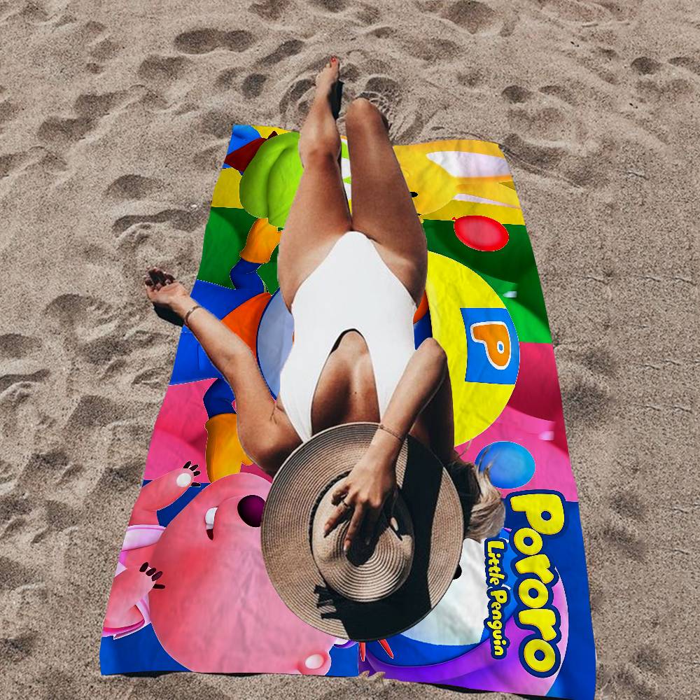 Asciugamano da Spiaggia Stampato in Microfibra Carino Cartoon P-Pororo per Alpinismo Yoga Spiaggia Nuoto Corsa Asciugamano Morbido Assorbente