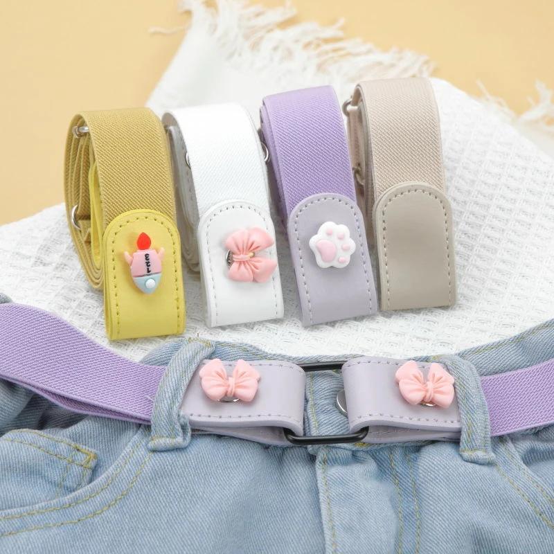 1pc Press Buckle Style Lazy Belt Women'S Versatile Jeans Belt Invisible No-Trace Elastic Stretch Belt Adjustable Length