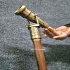 Brass Telescope Compass London Hidden On Top Wooden Walking Stick Canes