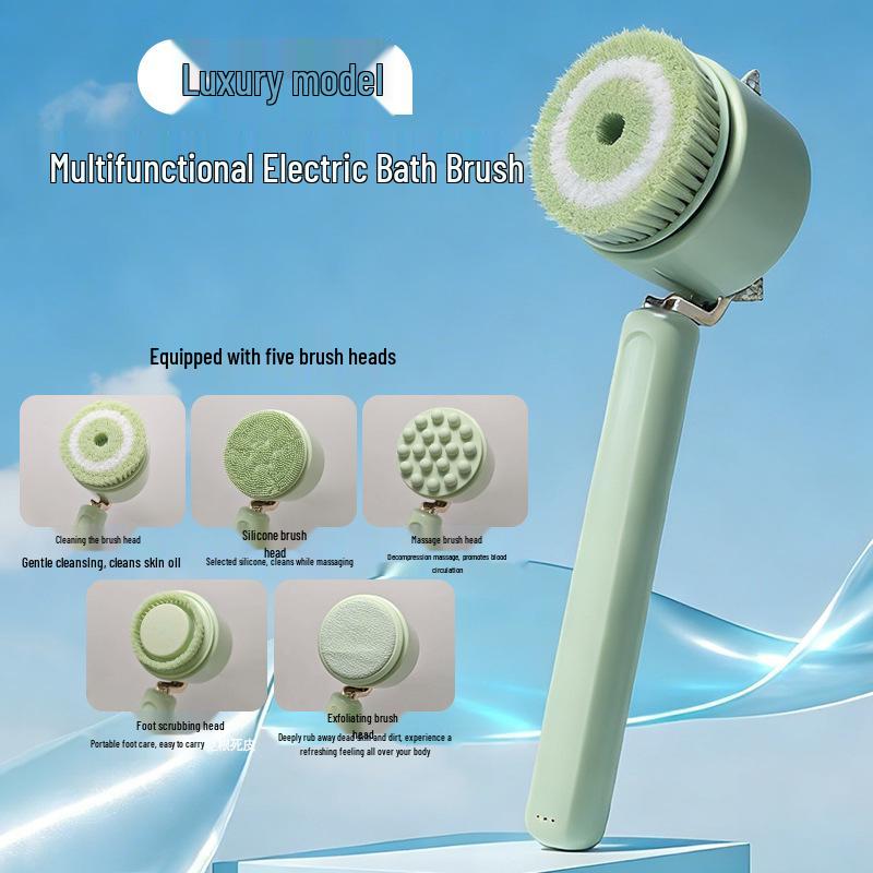 Long-Handled Electric Exfoliating Bath Brush - Automatic Back Scrubber for Removing Dirt & Dead Skin