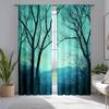 2pcs Forest Woodland Curtains with Summer Foliage Trees & Sun Rays Design, Scenic Polyester Window Drapes for Living Room & Bedr