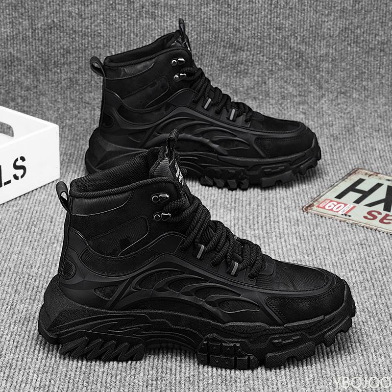 Fashion Men's spring autumn breathable high top retro boots for outdoor hiking anti slip wear-resistant simple comfortable men's shoes