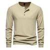 Spring Autumn Round Neck Solid Color Bottomed Tee Male Long Sleeve Buttonss Pullover T-shirt Men All-match Top