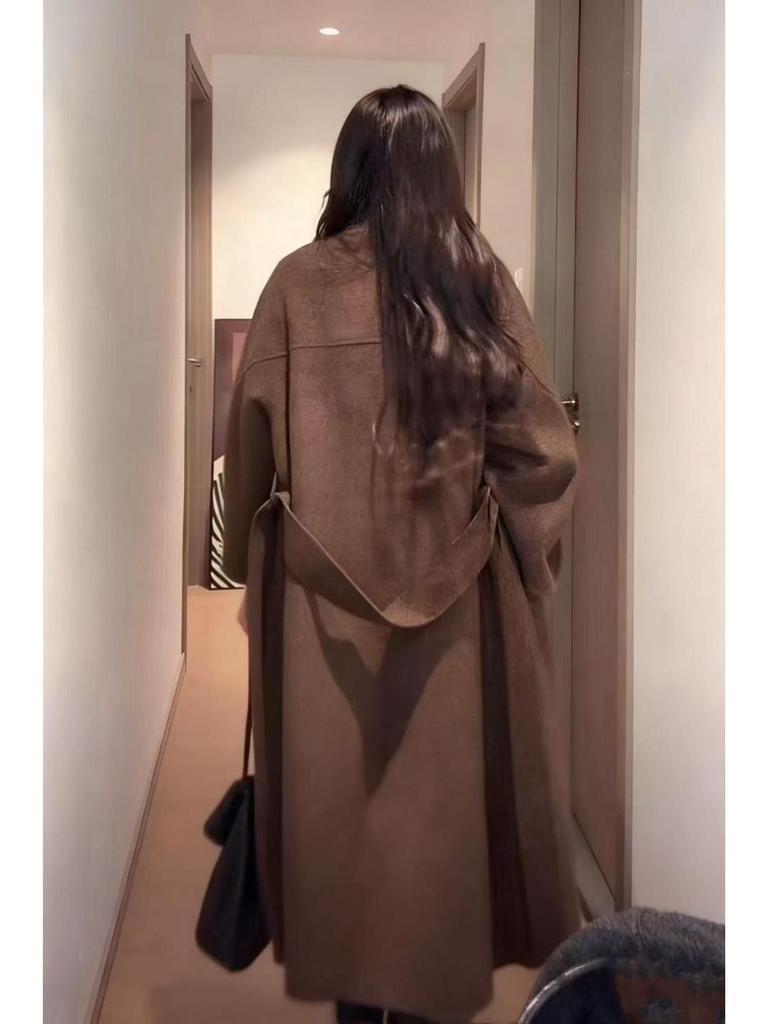 Hepburn Style Long Woolen Cashmere Coat for Women - Autumn/Winter