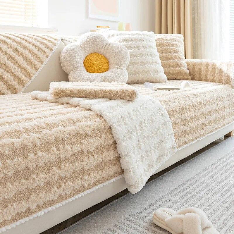 

Зимняя утолщенная подушка для дивана, волнистый плюшевый теплый однотонный чехол для дивана, полотенце, противоскользящий защитный чехол для дивана для гостиной 70x70cm 1pcs