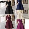 Women's Fashion Autumn Winter Solid Color Print Long Sleeve V-Neck Casual Dresses