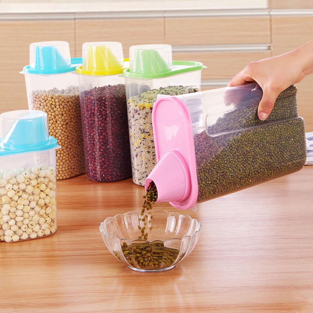 Food Storage Containers Airtight Clear Plastic Grains Container For Cereal Rice Beans Nuts Flour Sugar Coffee Tea Kitchen