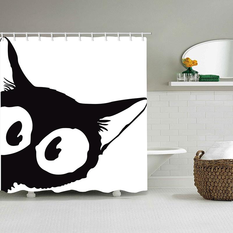 Cartoon Small Black Cat Bath Print Waterproof Bath Curtain