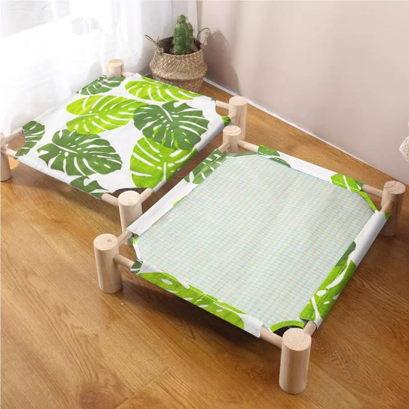Breathable Pine Wood Rattan Woven Folding Pet Bed - Moisture-proof, Removable, Washable, Four Seasons Style.