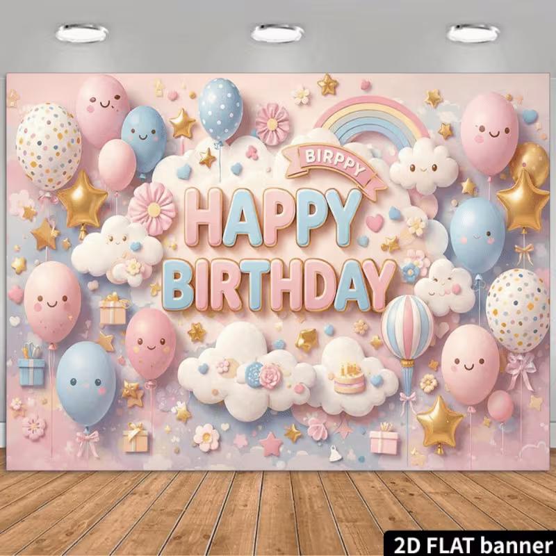 

2D Cute Pastel Happy Birthday Backdrop for Kids Party Photography 47.2x31.5inch/120*80cm