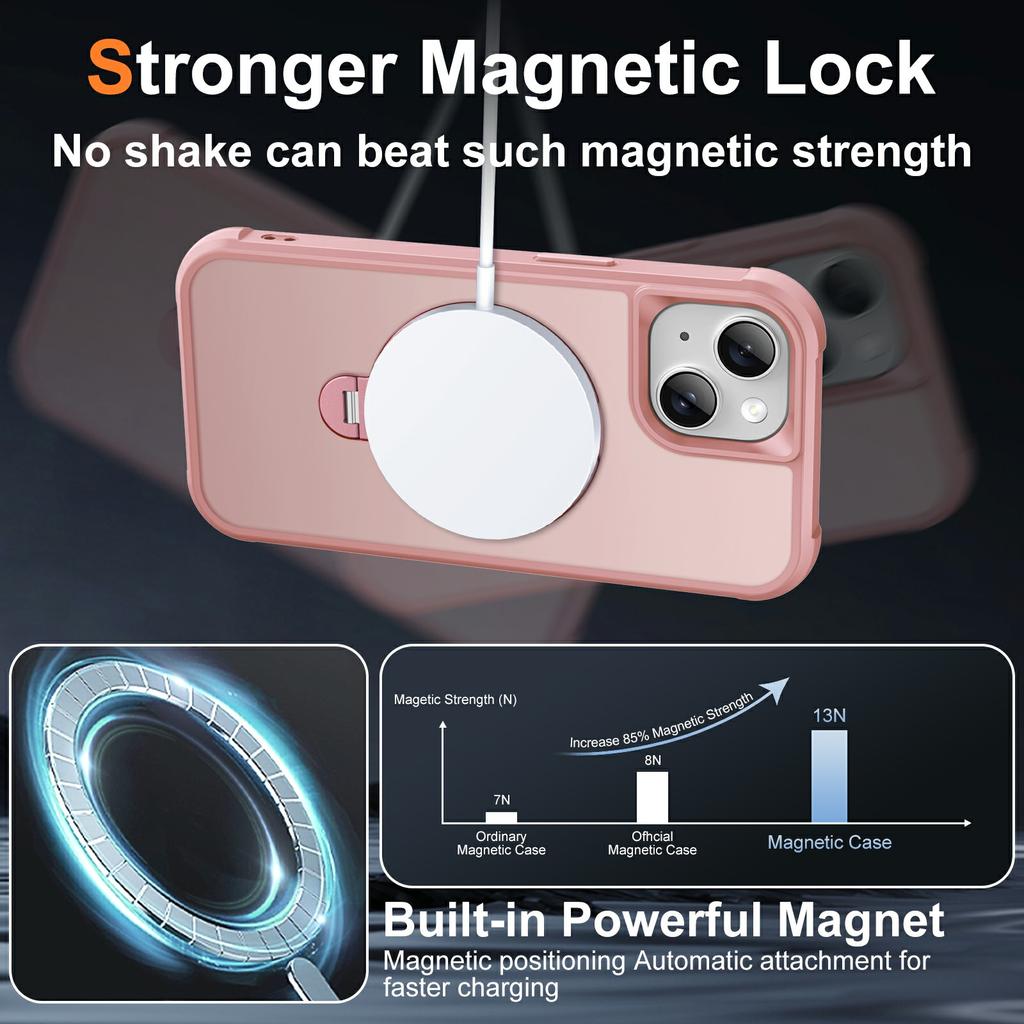 For iPhone 15 Case Compatible with MagSafe Rotatable Kickstand TPU+PC Shockproof Phone Cover