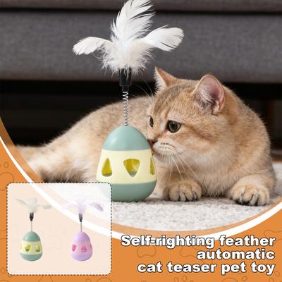 Nteractive Cats Toy Tumbler: Feather Teaser With  Dispenser - Self-Entertaining Boredom Relief For Kittens & Cats
