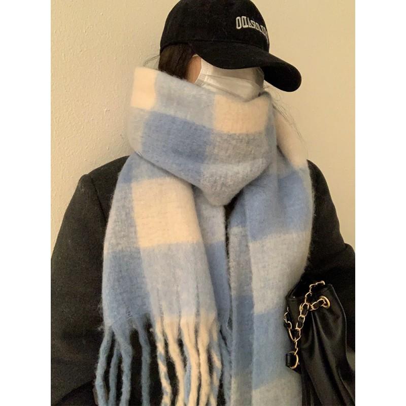 Soft Fuzzy Oversized Scarf Women Winter Warm Thick Acrylic Blend Solid Color Plush Neck Wrap