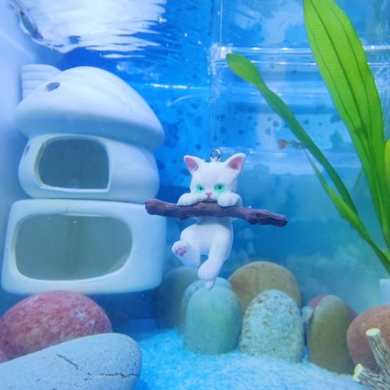 Yousheng 1 Set Fish Tank Decoration Exquisite Mini Cat Statue Ornament with Small Floating Ball Aquarium Accessories