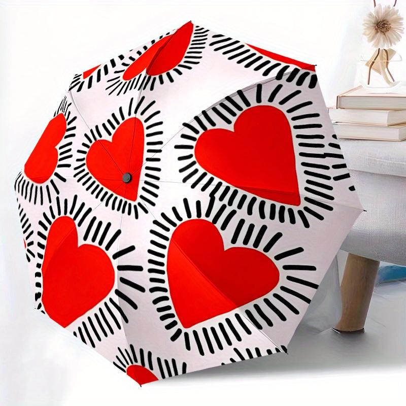 1pc Heart Pattern Automatic Open 8-Rib Windproof Umbrella, Travel & Commuting, Suitable for All Seasons, Lightweight Portable,017