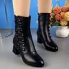 Soft Leather Thin Boots Short Boots Women's Autumn and Winter Fashion Mid-heel Mid-tube Cotton Shoes Velvet Soft-soled Mother Short Boots