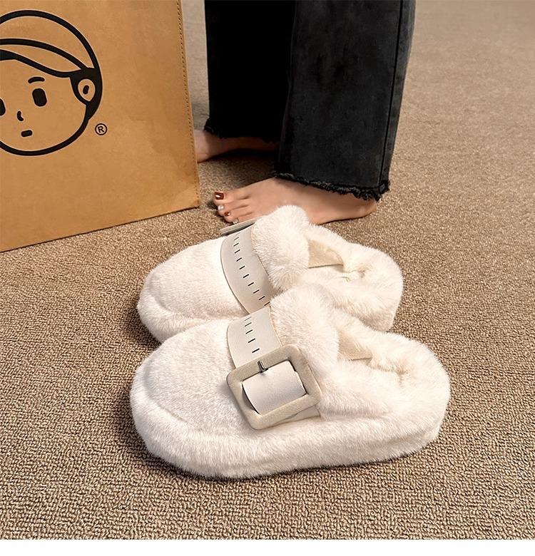 Thick-bottomed fluffy slippers women's outer wear bag head half-tow Internet celebrity warm and velvet popular office home cotton slippers