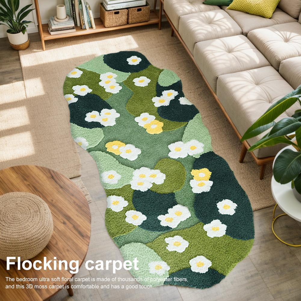Plush Bedroom Bedside Area Rug Fluffy Three-Dimensional Carpet Nordic 3D Lawn Moss Rugs Carpet Green Forest Irregular Floor Mat
