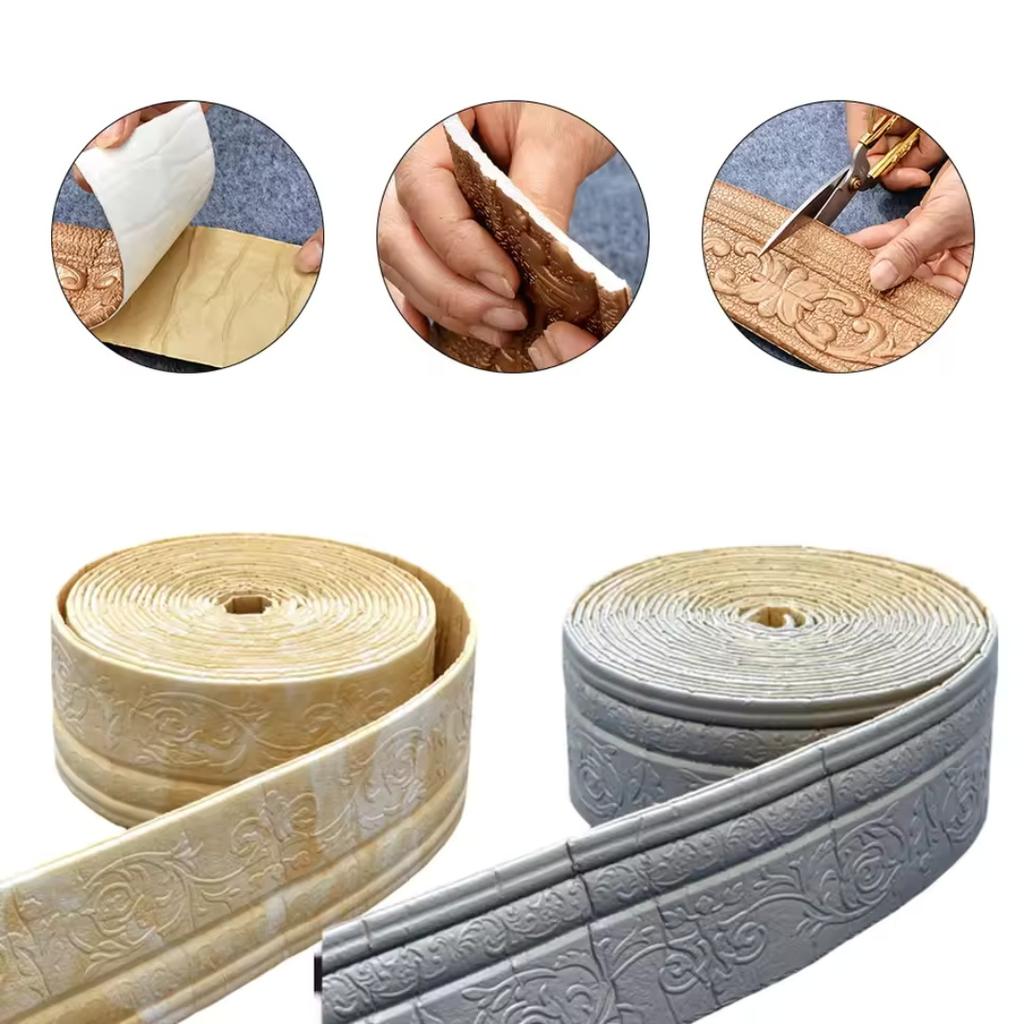 1pc Self-Adhesive Foam Wall Skirting Border Strips Waterproof Moisture-Proof Decorative Waistline Edge Trim For Home Improvement