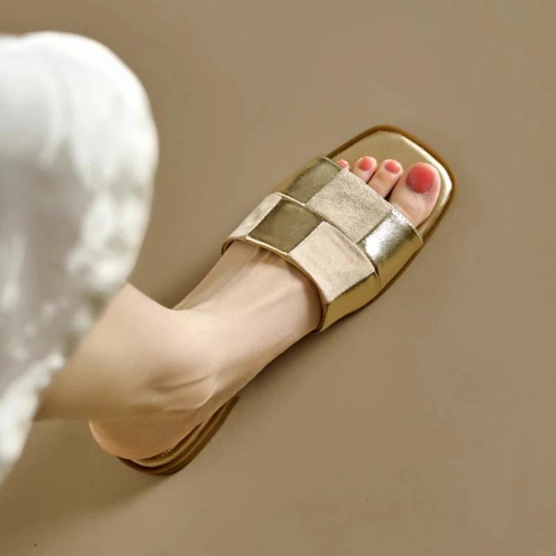 Shoes for Women 2024 Hot Sale Basic Women's Slippers Summer Beach Slippers Women Square Toe Shoes Ladies Mixed Colors Flat Shoes