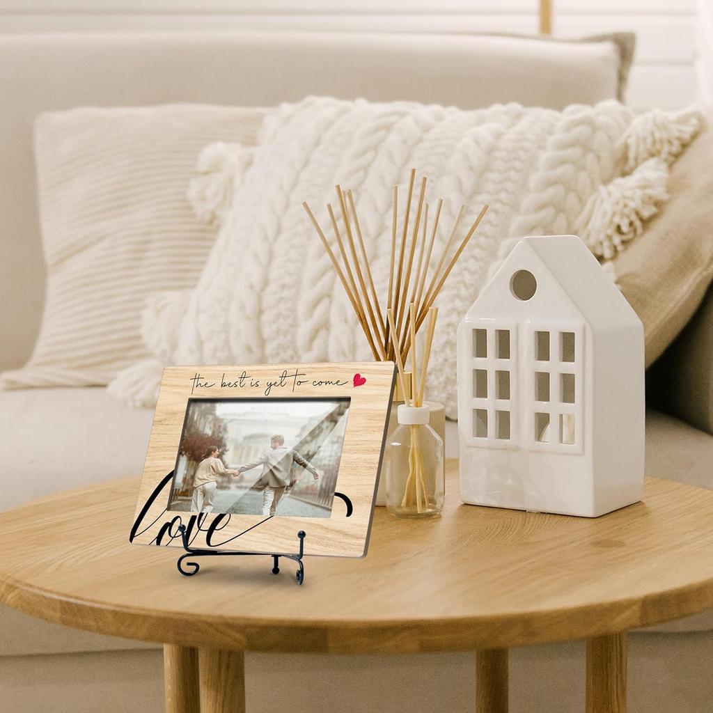 Best Is Yet To Come Love Picture Frame, 4X6 Wooden Photo Frame With Iron Stand, Wedding & Engagement Gifts