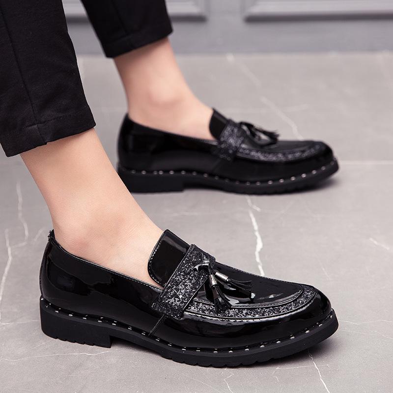 Spring Business British Men's Casual Leather Shoes Trend Glossy Leather Work Shoes Large Size Heightening Leather Shoes