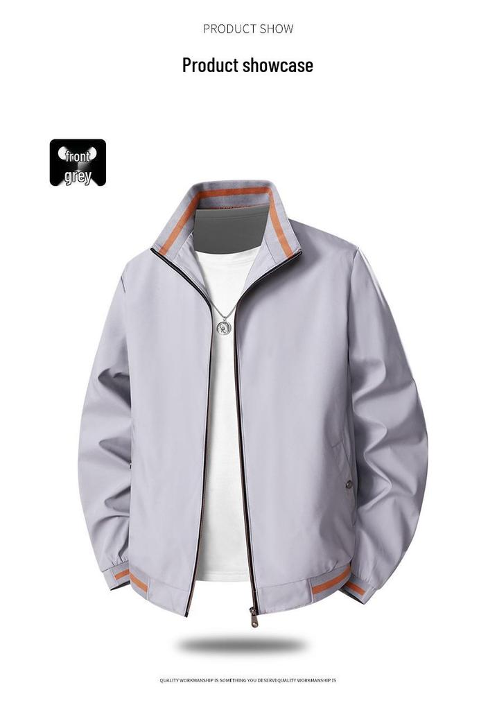 Men's Casual Stand-up Collar Jacket - Spring/Autumn, Solid Color, Trendy Dad Style, Plus Size Available