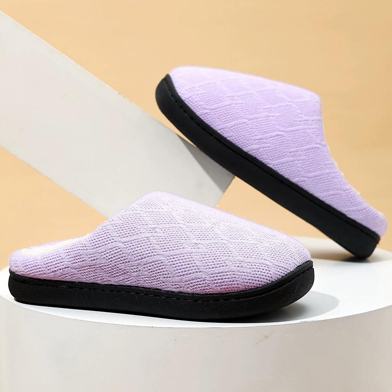 Fashion Indoor Knitted Warm Cotton Slippers Women Comfort Faux Fur Cotton Slippers Woman Autumn Winter Slip On Round Toe Fur Slides Lady