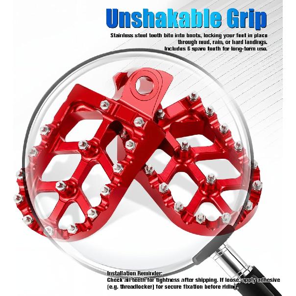 Electric Dirt Bike Foot Pegs CNC for ETM RTR/Lite Red, 7075-T7 Aluminum Alloy | Wider Anti-Skid Platform | Anodized Finish | Direct Fit | Easy