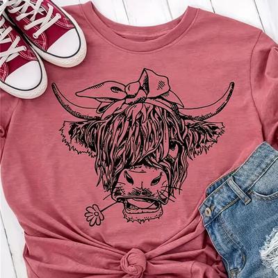 Women Summer T Shirt  Print Bull Head Pattern Short Sleeve Tees Casual   Printed  Tops