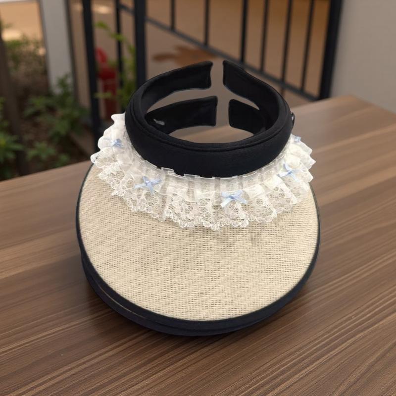 Sun Hat Summer Women's Sun Protection Lace Bow Empty Top Hat Vinyl Eaves Sun Protection Sun Hat Travel